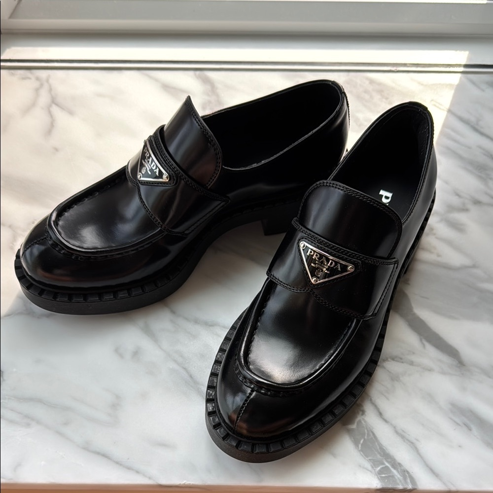 Prada Black Leather Slip-On Loafers